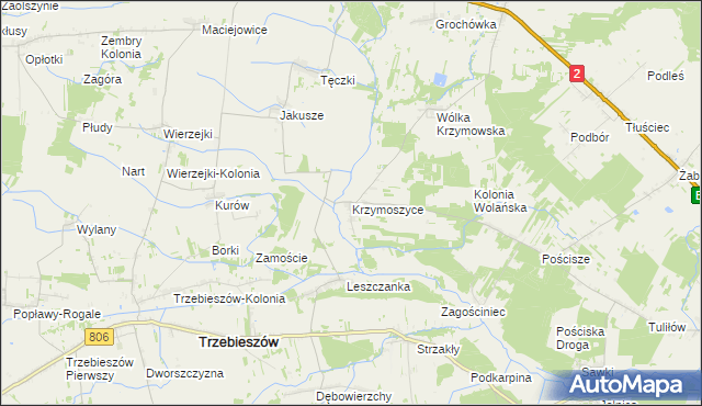 mapa Krzymoszyce, Krzymoszyce na mapie Targeo