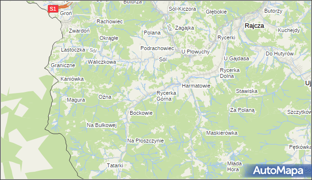 mapa Rycerka Górna, Rycerka Górna na mapie Targeo