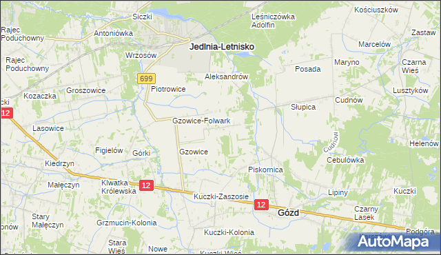 mapa Gzowskie Budy, Gzowskie Budy na mapie Targeo