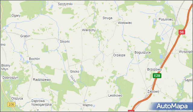 mapa Orzechowo gmina Nowogard, Orzechowo gmina Nowogard na mapie Targeo