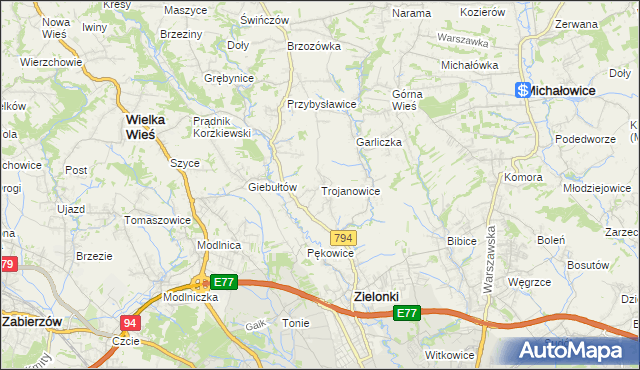 mapa Trojanowice gmina Zielonki, Trojanowice gmina Zielonki na mapie Targeo