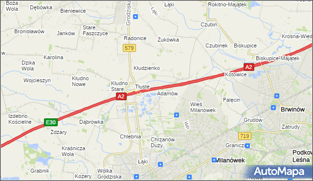 mapa Adamów gmina Grodzisk Mazowiecki, Adamów gmina Grodzisk Mazowiecki na mapie Targeo