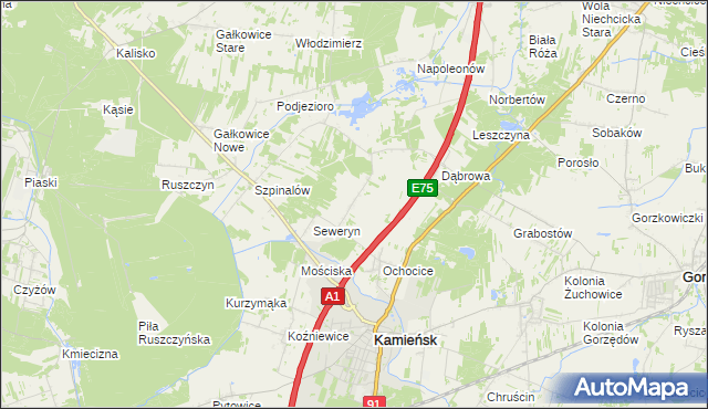 mapa Aleksandrów gmina Kamieńsk, Aleksandrów gmina Kamieńsk na mapie Targeo