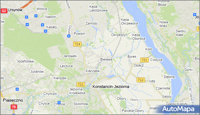 mapa Bielawa gmina Konstancin-Jeziorna, Bielawa gmina Konstancin-Jeziorna na mapie Targeo