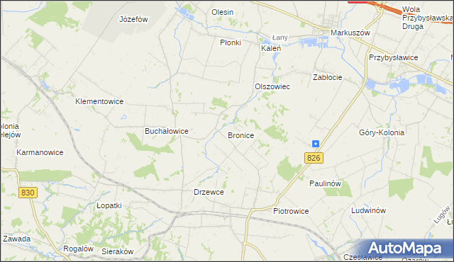 mapa Bronice gmina Nałęczów, Bronice gmina Nałęczów na mapie Targeo