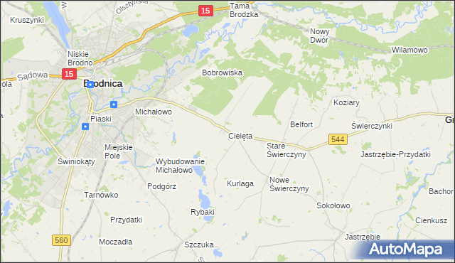 mapa Cielęta, Cielęta na mapie Targeo