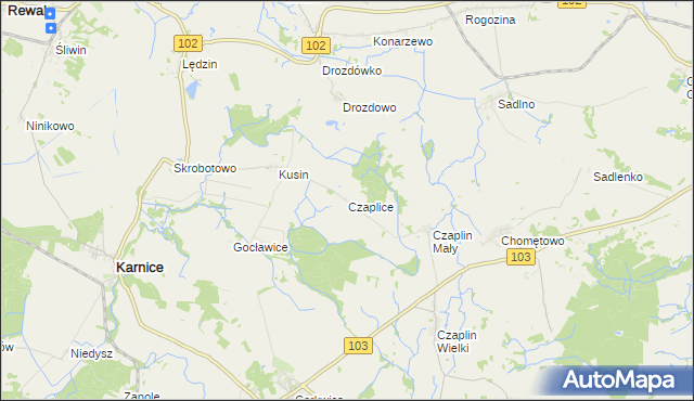 mapa Czaplice gmina Karnice, Czaplice gmina Karnice na mapie Targeo