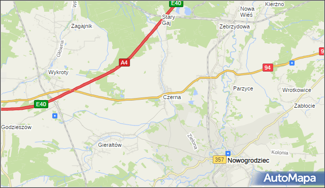 mapa Czerna gmina Nowogrodziec, Czerna gmina Nowogrodziec na mapie Targeo