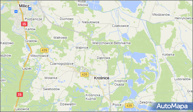 mapa Dąbrowa gmina Krośnice, Dąbrowa gmina Krośnice na mapie Targeo