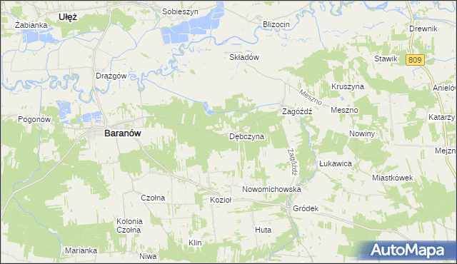 mapa Dębczyna gmina Baranów, Dębczyna gmina Baranów na mapie Targeo