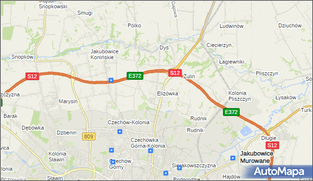 mapa Elizówka gmina Niemce, Elizówka gmina Niemce na mapie Targeo