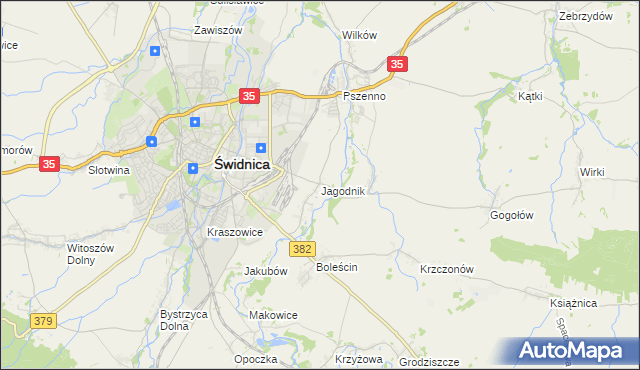 mapa Jagodnik gmina Świdnica, Jagodnik gmina Świdnica na mapie Targeo