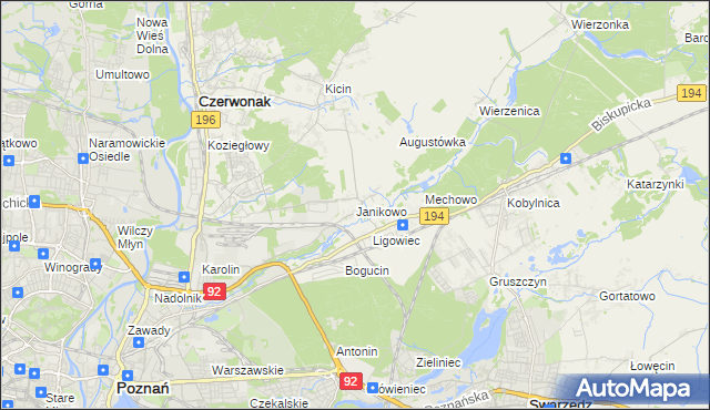 mapa Janikowo gmina Swarzędz, Janikowo gmina Swarzędz na mapie Targeo