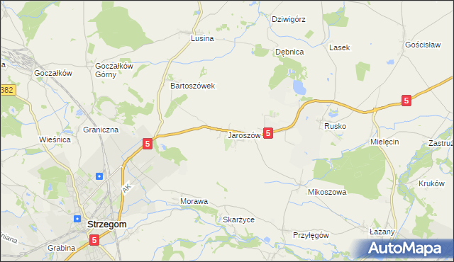 mapa Jaroszów gmina Strzegom, Jaroszów gmina Strzegom na mapie Targeo