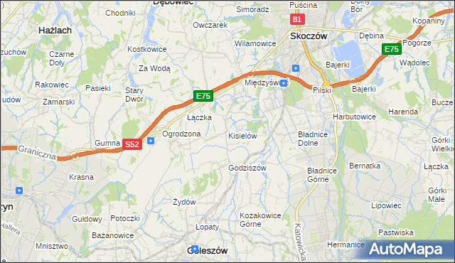 mapa Kisielów gmina Goleszów, Kisielów gmina Goleszów na mapie Targeo