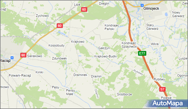 mapa Krajkowo-Budki, Krajkowo-Budki na mapie Targeo