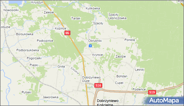 mapa Krynice gmina Dobrzyniewo Duże, Krynice gmina Dobrzyniewo Duże na mapie Targeo