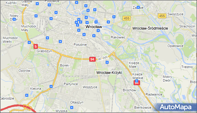 mapa Krzyki gmina Wrocław, Krzyki gmina Wrocław na mapie Targeo