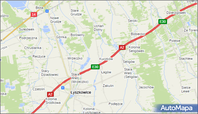 mapa Kuczków gmina Łyszkowice, Kuczków gmina Łyszkowice na mapie Targeo