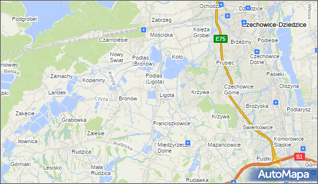 mapa Ligota gmina Czechowice-Dziedzice, Ligota gmina Czechowice-Dziedzice na mapie Targeo
