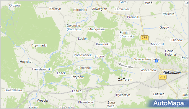 mapa Łubno gmina Piekoszów, Łubno gmina Piekoszów na mapie Targeo