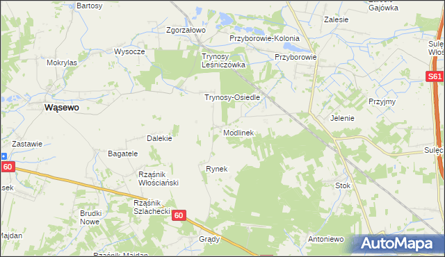 mapa Modlinek gmina Wąsewo, Modlinek gmina Wąsewo na mapie Targeo
