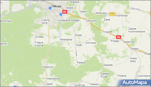 mapa Osiek gmina Olkusz, Osiek gmina Olkusz na mapie Targeo