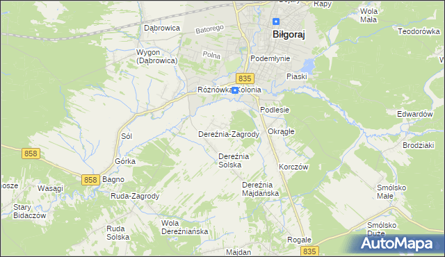 mapa Podlesie gmina Biłgoraj, Podlesie gmina Biłgoraj na mapie Targeo