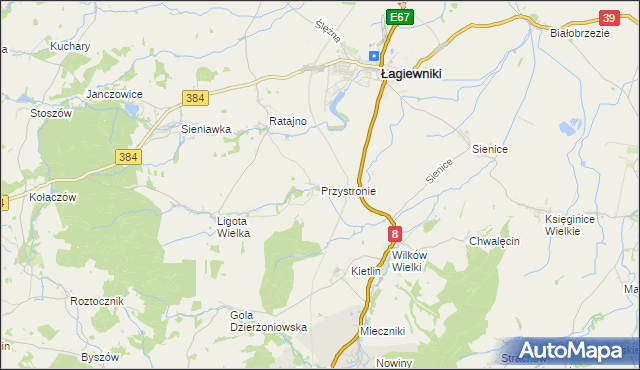 mapa Przystronie gmina Łagiewniki, Przystronie gmina Łagiewniki na mapie Targeo