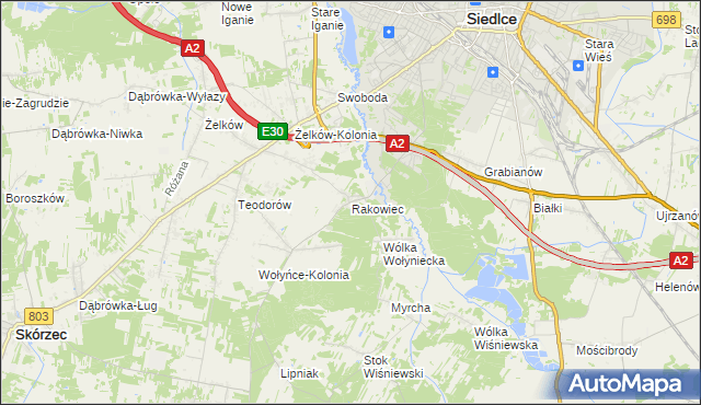 mapa Rakowiec gmina Siedlce, Rakowiec gmina Siedlce na mapie Targeo