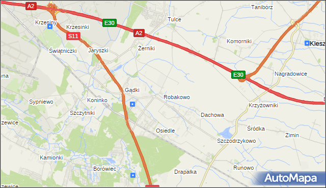 mapa Robakowo gmina Kórnik, Robakowo gmina Kórnik na mapie Targeo