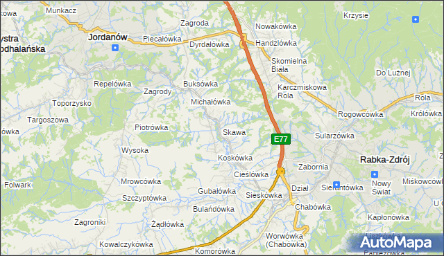 mapa Skawa, Skawa na mapie Targeo