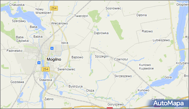 mapa Szczeglin gmina Mogilno, Szczeglin gmina Mogilno na mapie Targeo