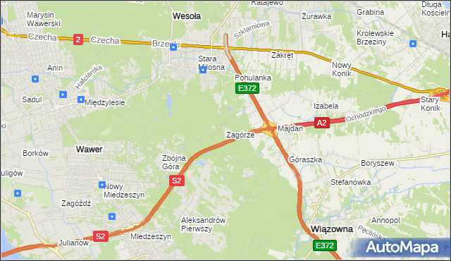 mapa Zagórze gmina Wiązowna, Zagórze gmina Wiązowna na mapie Targeo
