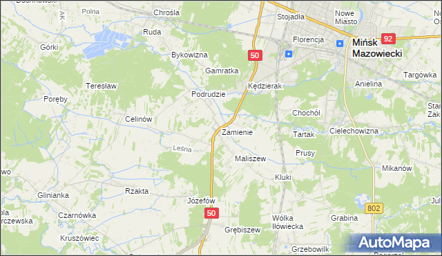 mapa Zamienie gmina Mińsk Mazowiecki, Zamienie gmina Mińsk Mazowiecki na mapie Targeo