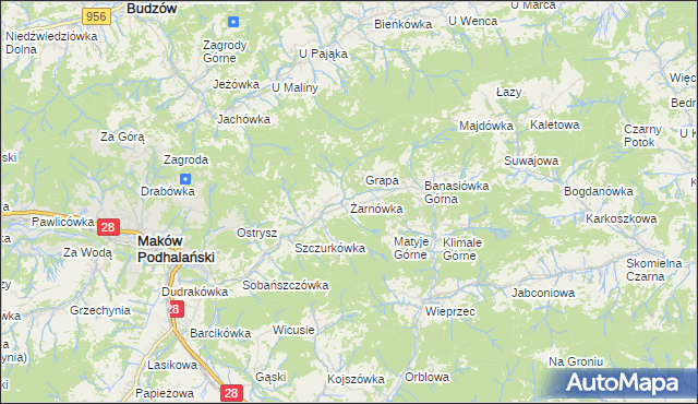 mapa Żarnówka gmina Maków Podhalański, Żarnówka gmina Maków Podhalański na mapie Targeo