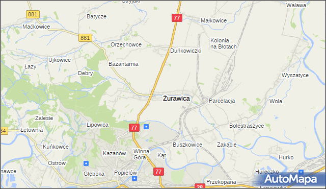 mapa Żurawica powiat przemyski, Żurawica powiat przemyski na mapie Targeo