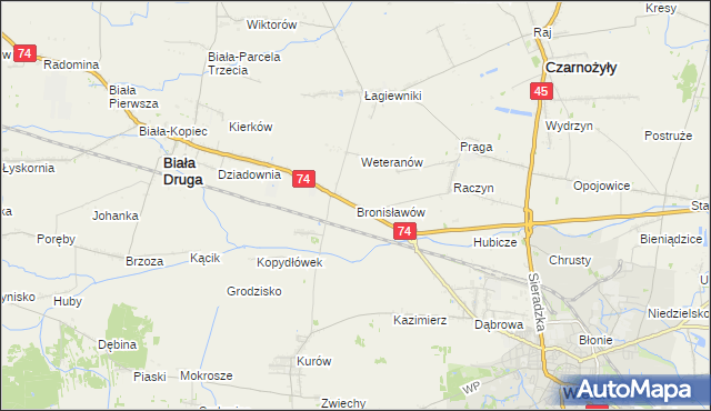 mapa Bronisławów gmina Biała, Bronisławów gmina Biała na mapie Targeo