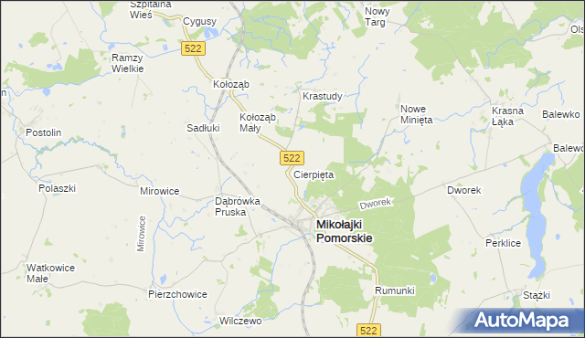 mapa Cierpięta gmina Mikołajki Pomorskie, Cierpięta gmina Mikołajki Pomorskie na mapie Targeo
