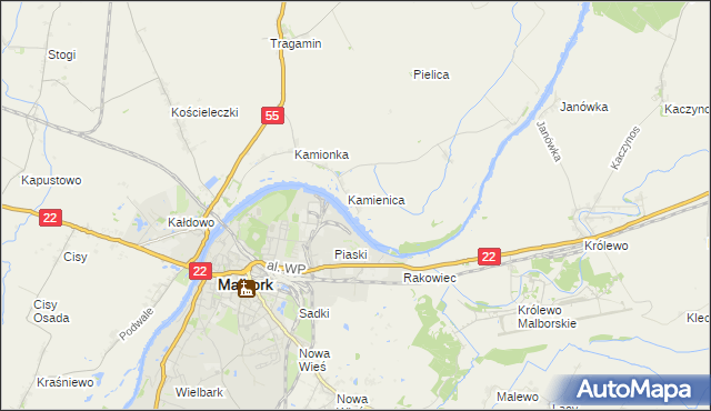 mapa Kamienice gmina Malbork, Kamienice gmina Malbork na mapie Targeo