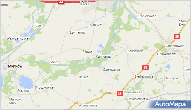 mapa Kamionna gmina Kąty Wrocławskie, Kamionna gmina Kąty Wrocławskie na mapie Targeo