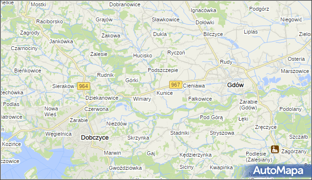 mapa Kunice gmina Gdów, Kunice gmina Gdów na mapie Targeo