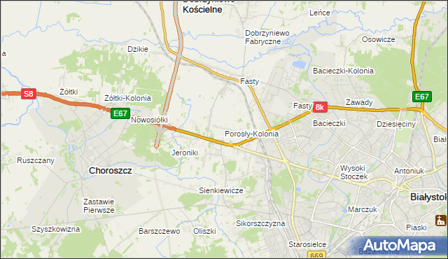 mapa Porosły-Kolonia, Porosły-Kolonia na mapie Targeo