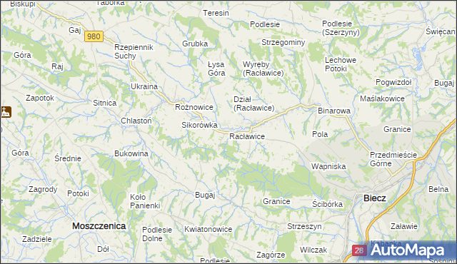 mapa Racławice gmina Biecz, Racławice gmina Biecz na mapie Targeo
