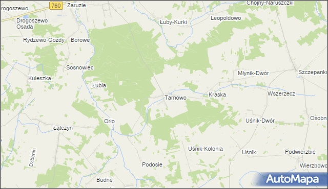 mapa Tarnowo gmina Miastkowo, Tarnowo gmina Miastkowo na mapie Targeo