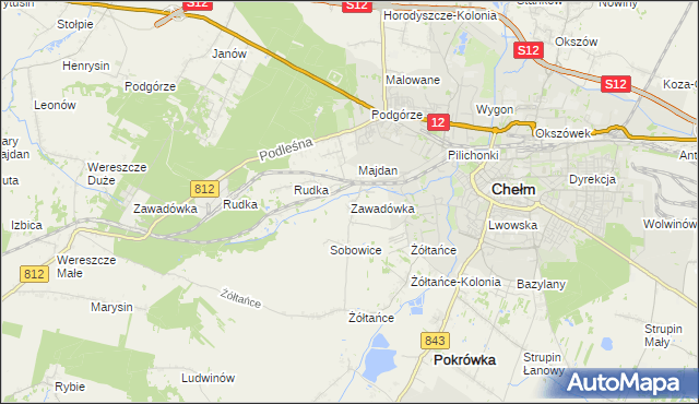 mapa Zawadówka gmina Chełm, Zawadówka gmina Chełm na mapie Targeo