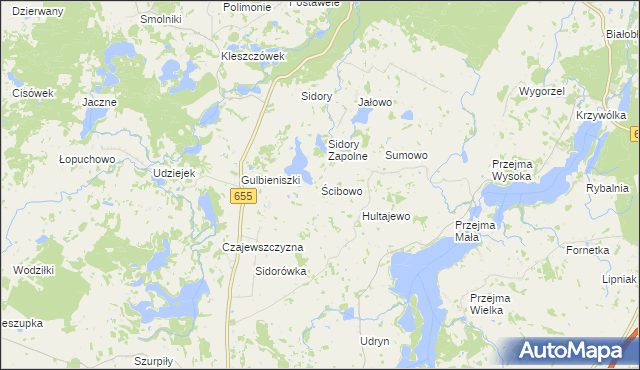 mapa Ścibowo gmina Jeleniewo, Ścibowo gmina Jeleniewo na mapie Targeo