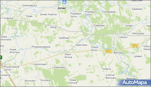 mapa Adamowo gmina Joniec, Adamowo gmina Joniec na mapie Targeo