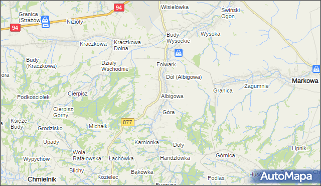 mapa Albigowa, Albigowa na mapie Targeo