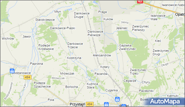 mapa Aleksandrów gmina Panki, Aleksandrów gmina Panki na mapie Targeo
